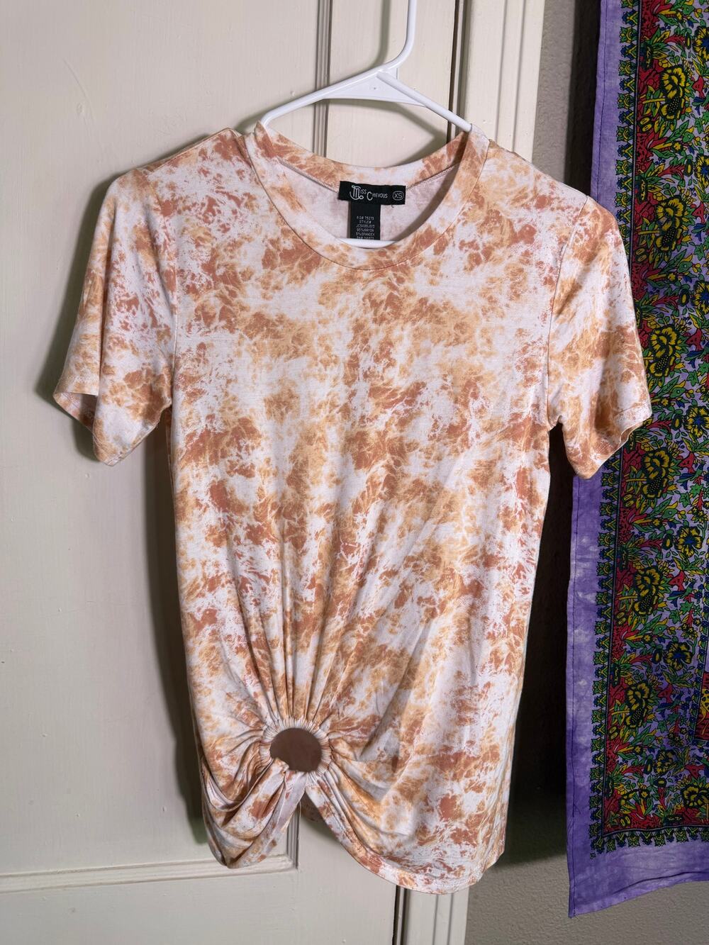 Miss Chievous Tie Dye Ring Front Top Cutout Ruched Stretch Y2K Tee - XS